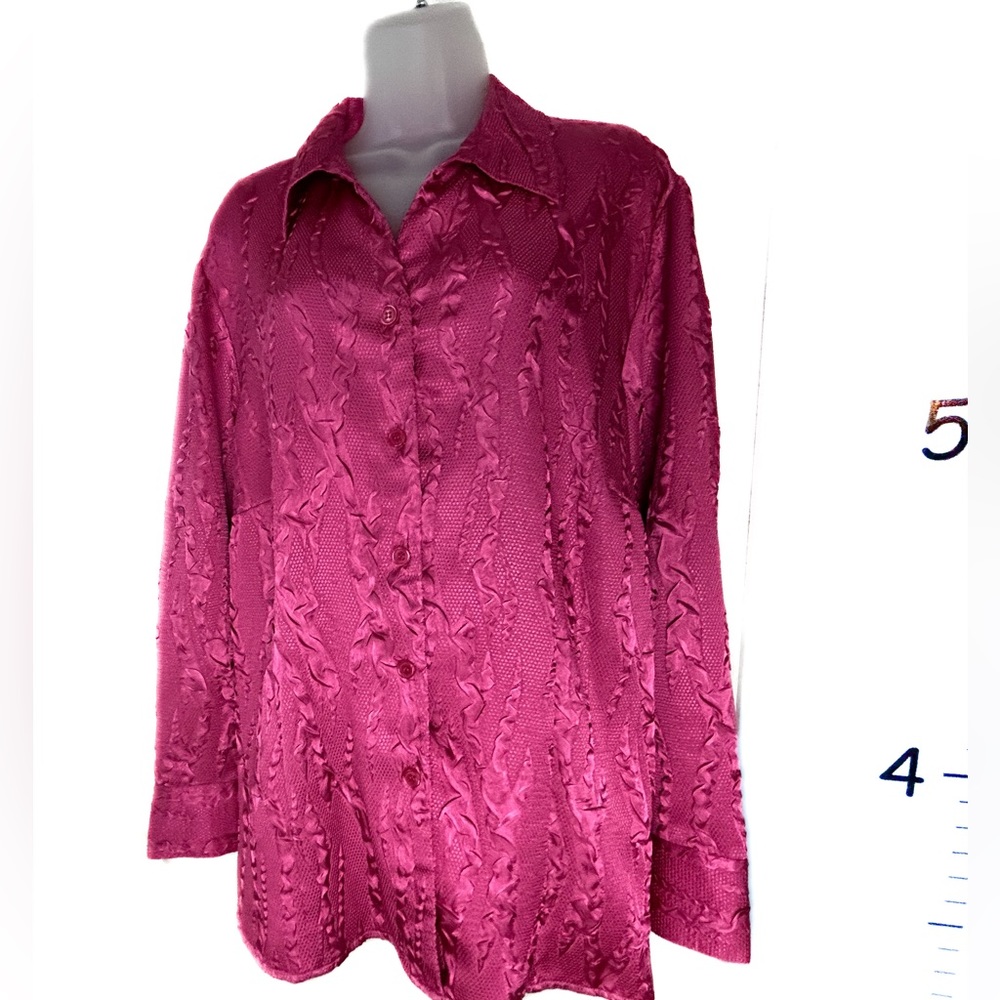 Maggie Barnes Ruffle Barbiecore Pink Blouse 1X 18/20W